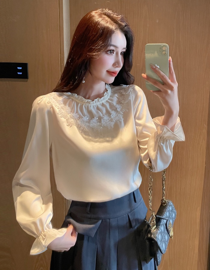 Temperament splice unique tops autumn lace shirt