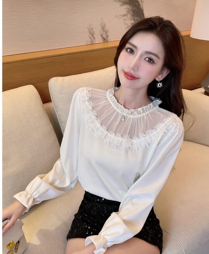 Temperament splice unique tops autumn lace shirt