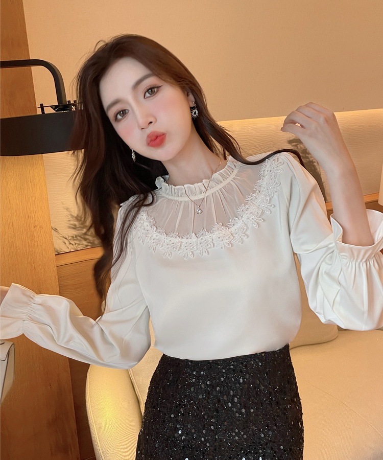 Temperament splice unique tops autumn lace shirt