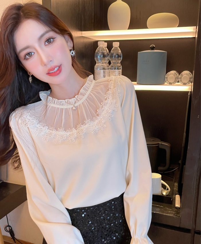 Temperament splice unique tops autumn lace shirt
