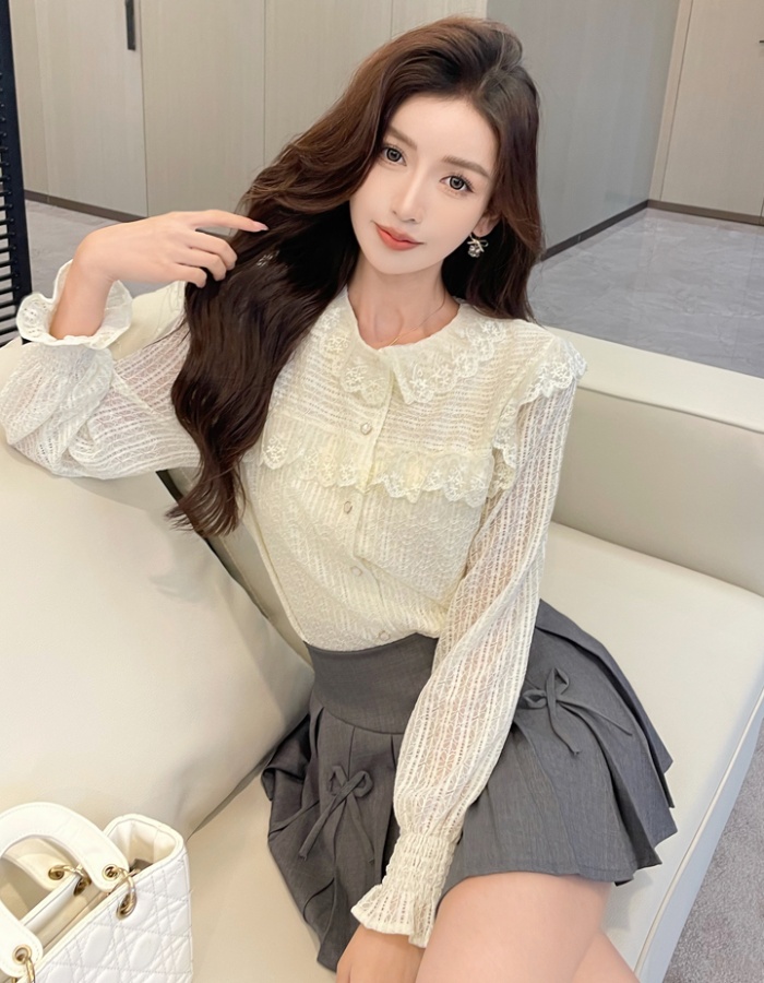 Long sleeve all-match small shirt lace shirt for women