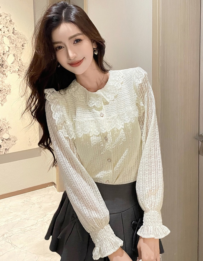 Long sleeve all-match small shirt lace shirt for women
