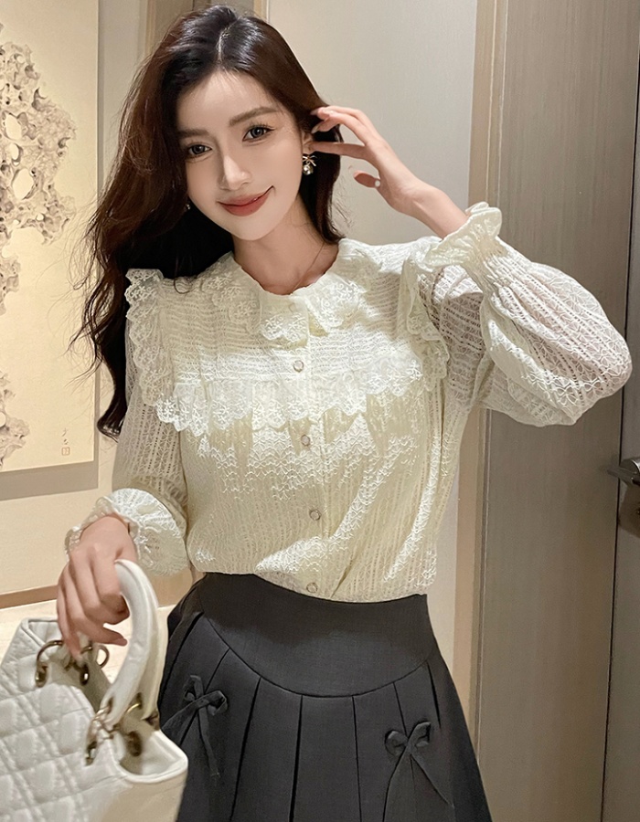 Long sleeve all-match small shirt lace shirt for women