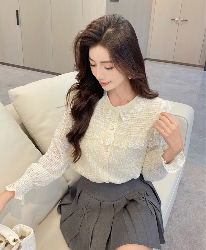 Long sleeve all-match small shirt lace shirt for women
