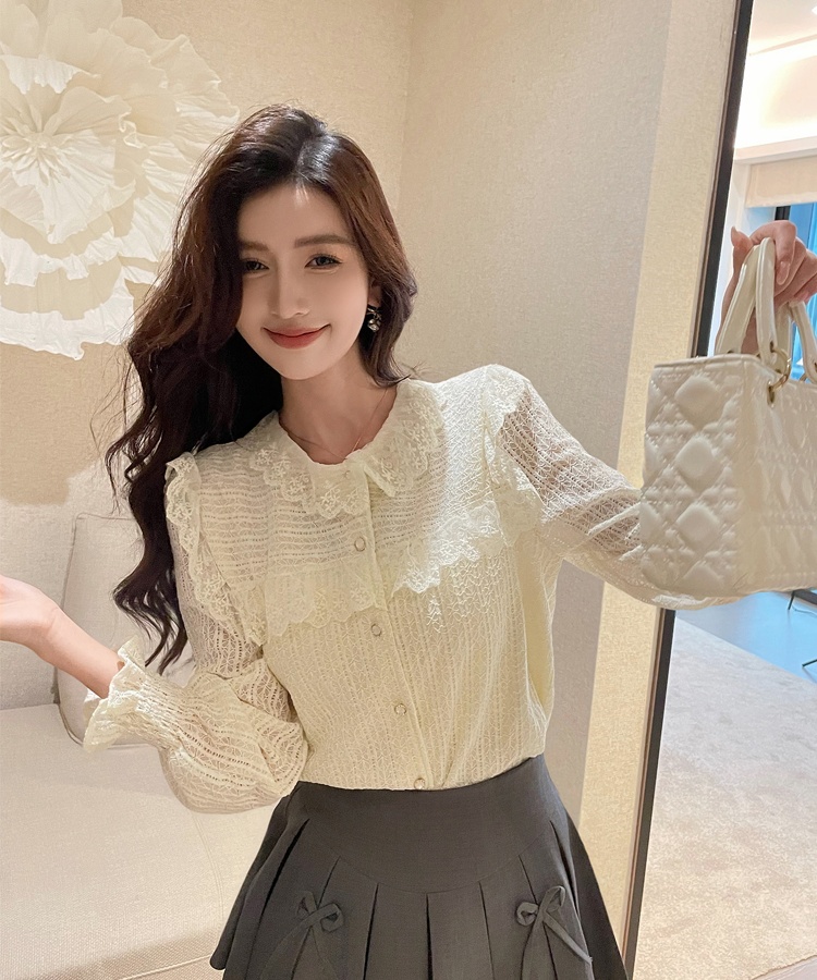 Long sleeve all-match small shirt lace shirt for women