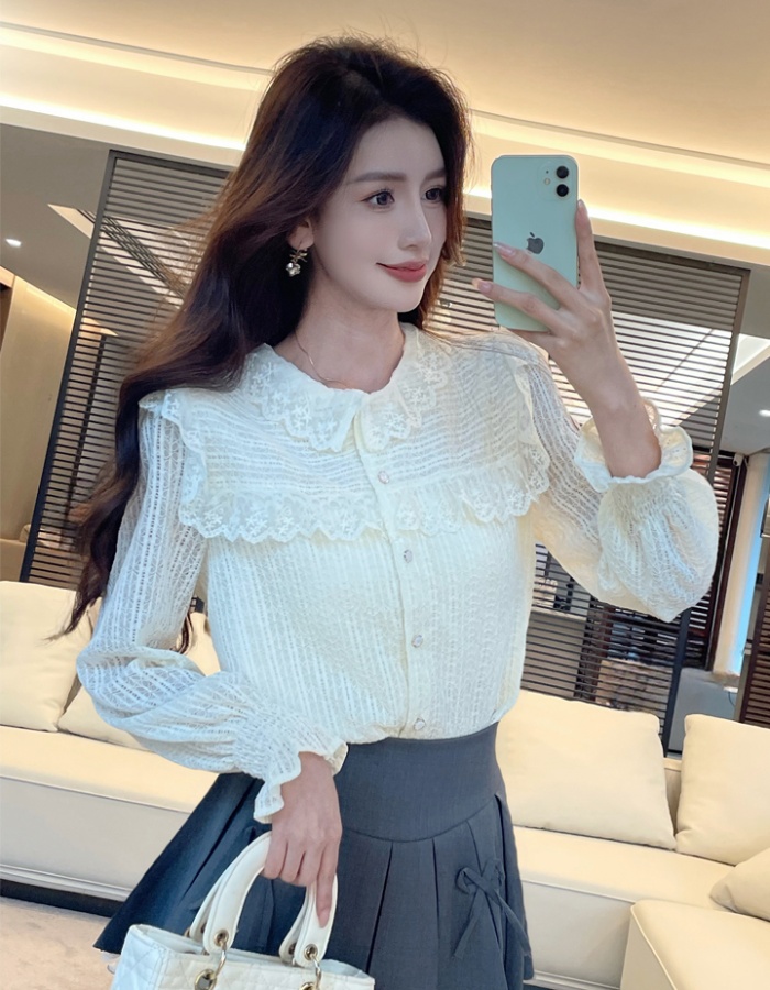 Long sleeve all-match small shirt lace shirt for women