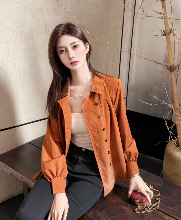 Long long sleeve tops double-breasted windbreaker