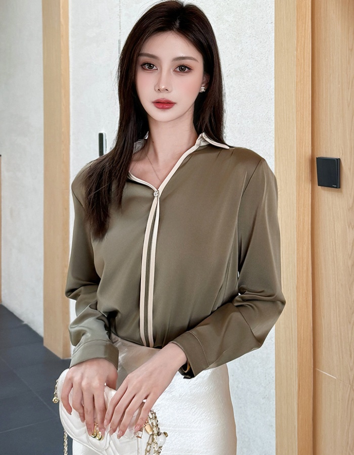 Commuting drape simple tops temperament autumn V-neck shirt