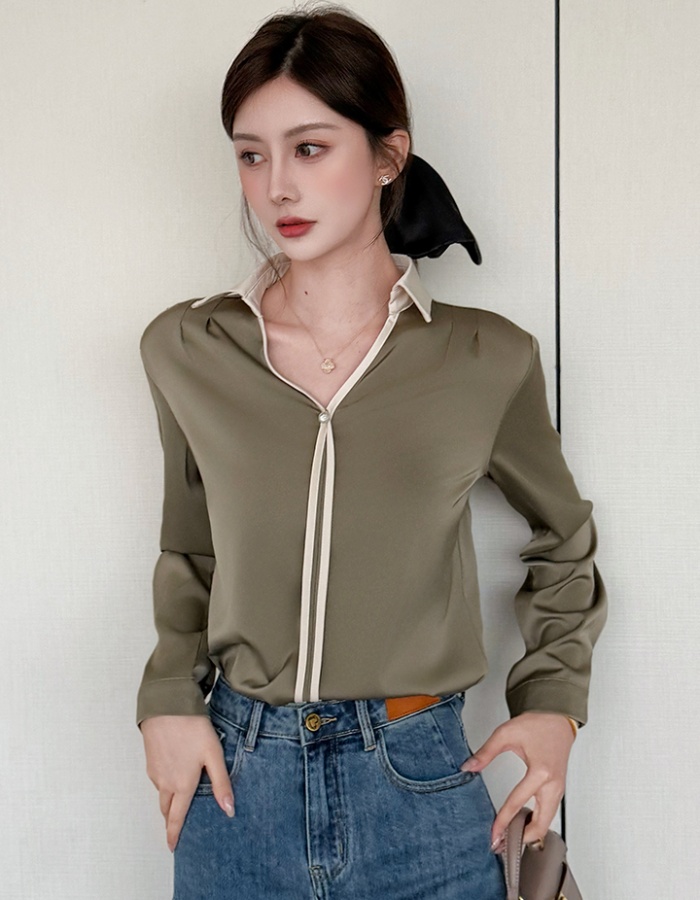 Commuting drape simple tops temperament autumn V-neck shirt