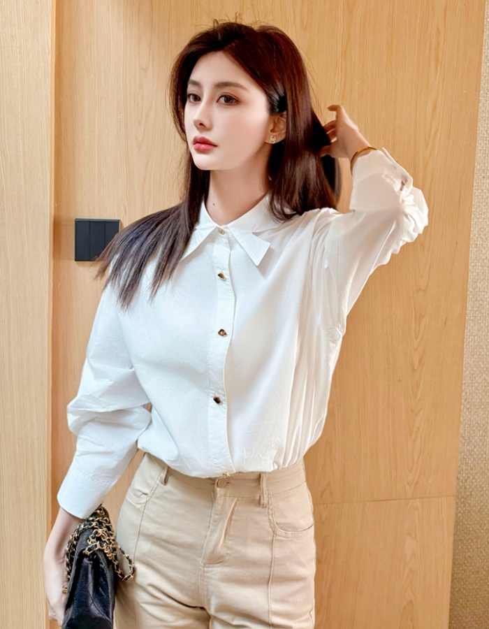 Long sleeve commuting slim shirt autumn retro tops