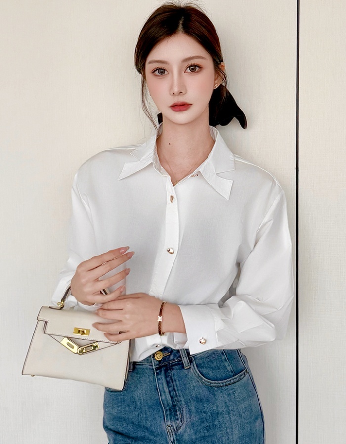 Long sleeve commuting slim shirt autumn retro tops