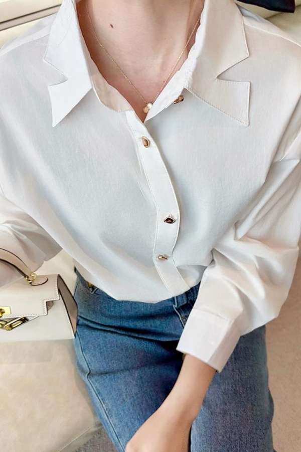 Long sleeve commuting slim shirt autumn retro tops