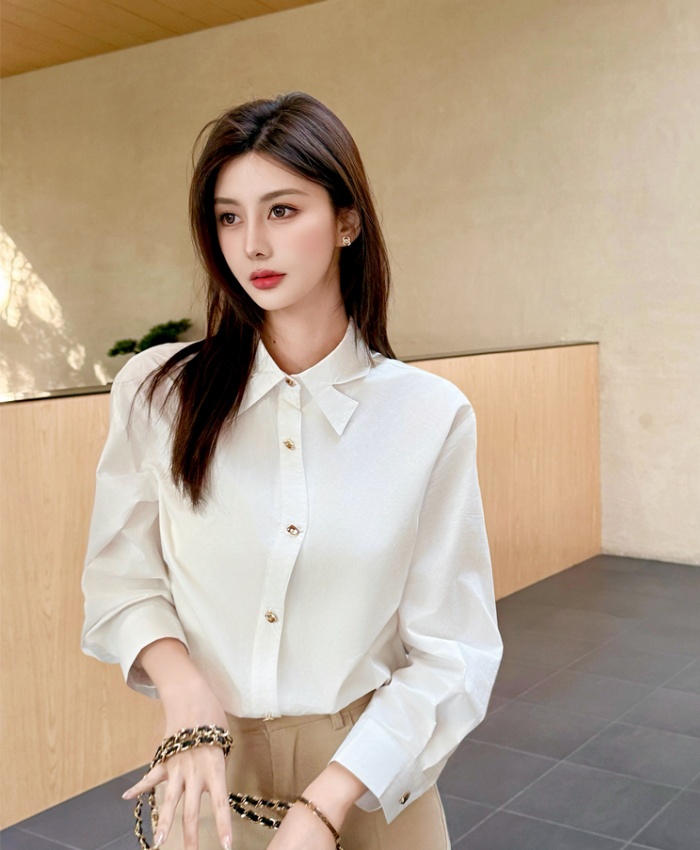 Long sleeve commuting slim shirt autumn retro tops