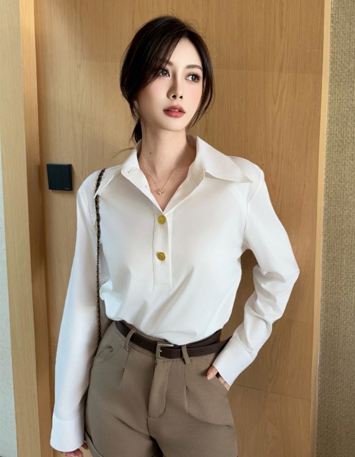 Slim autumn commuting tops temperament white shirt