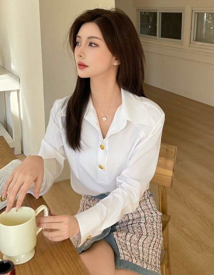 Slim autumn commuting tops temperament white shirt