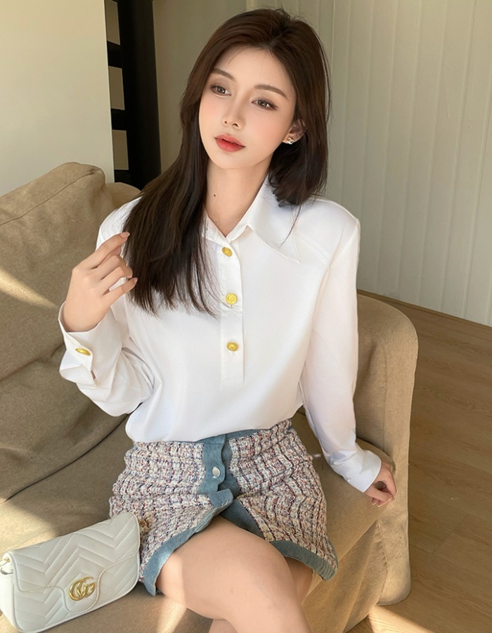 Slim autumn commuting tops temperament white shirt