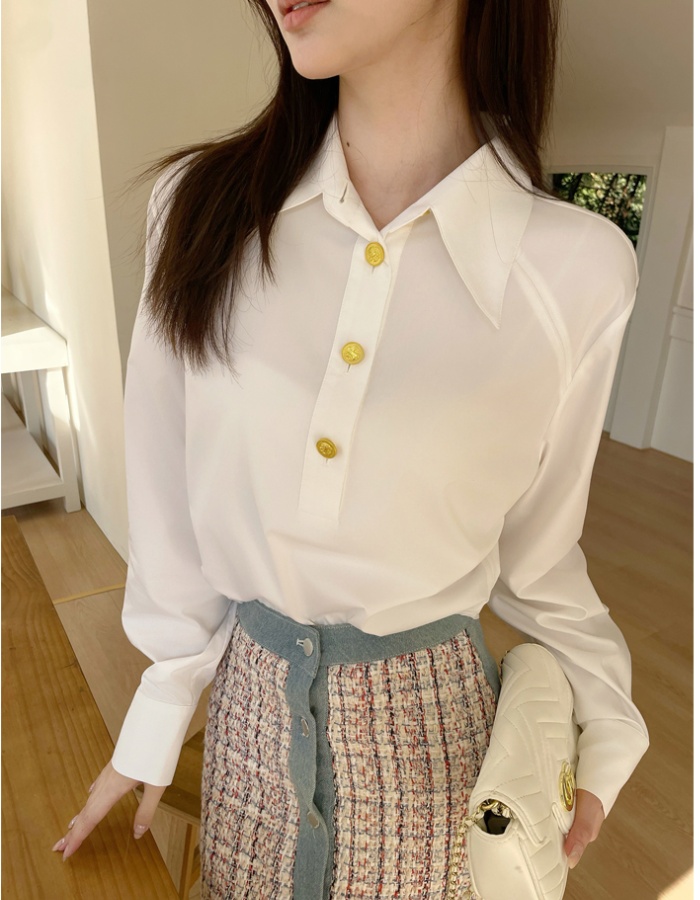 Slim autumn commuting tops temperament white shirt