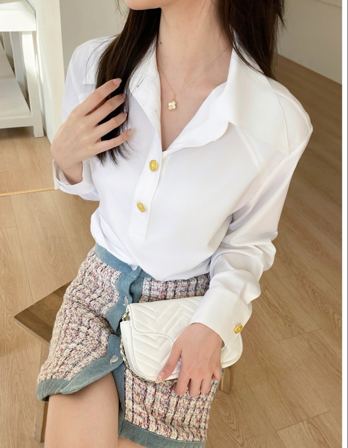 Slim autumn commuting tops temperament white shirt