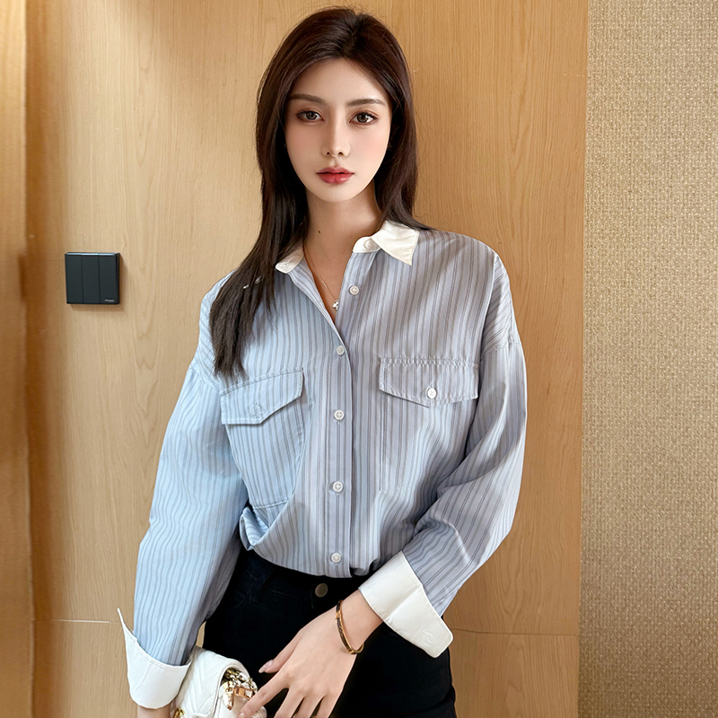 Classic retro vertical stripes temperament shirt