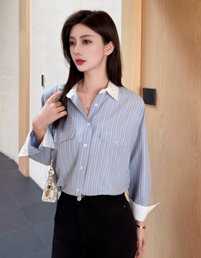 Classic retro vertical stripes temperament shirt