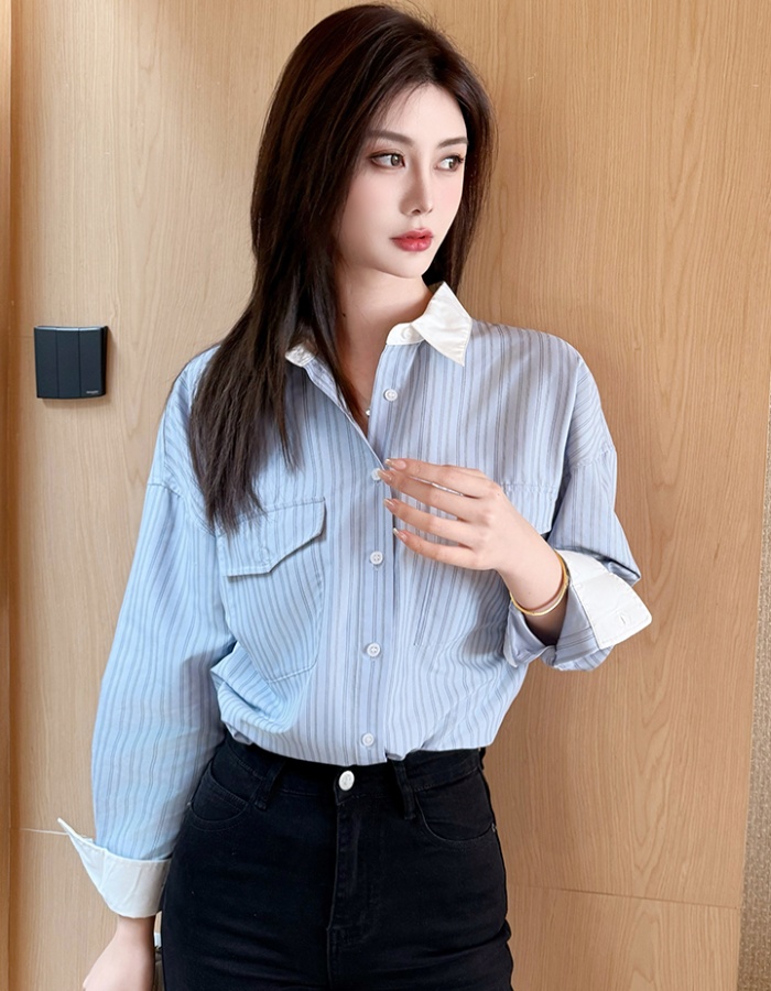 Classic retro vertical stripes temperament shirt