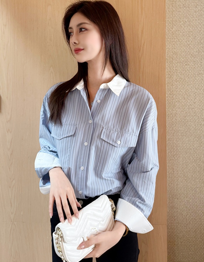 Classic retro vertical stripes temperament shirt
