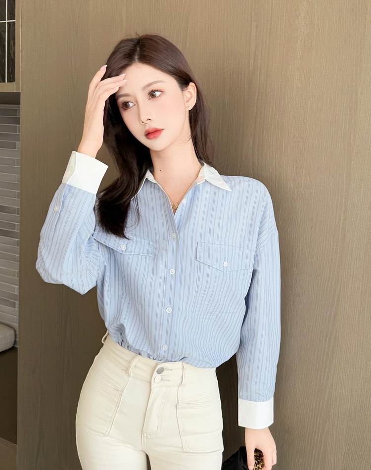 Classic retro vertical stripes temperament shirt