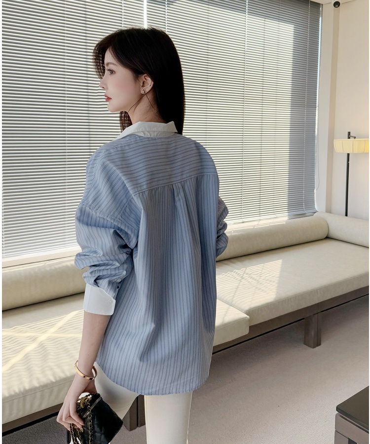 Classic retro vertical stripes temperament shirt