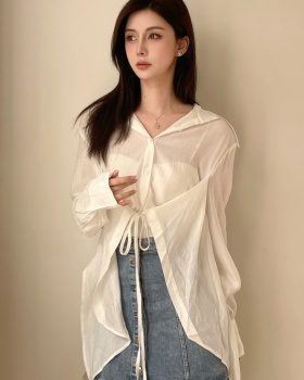 Vacation white sunscreen tops irregular autumn shawl