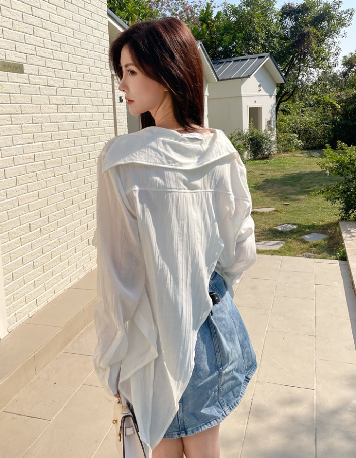 Vacation white sunscreen tops irregular autumn shawl
