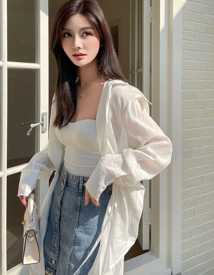 Vacation white sunscreen tops irregular autumn shawl