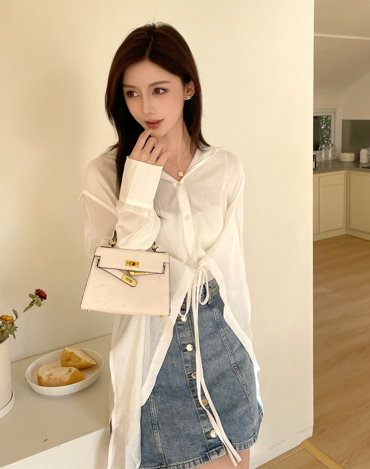 Vacation white sunscreen tops irregular autumn shawl