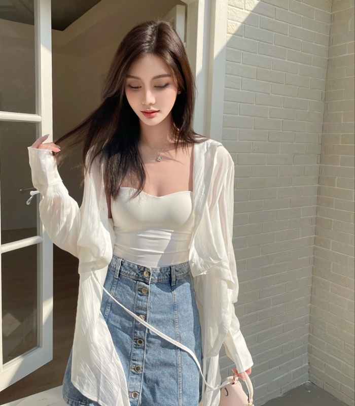Vacation white sunscreen tops irregular autumn shawl