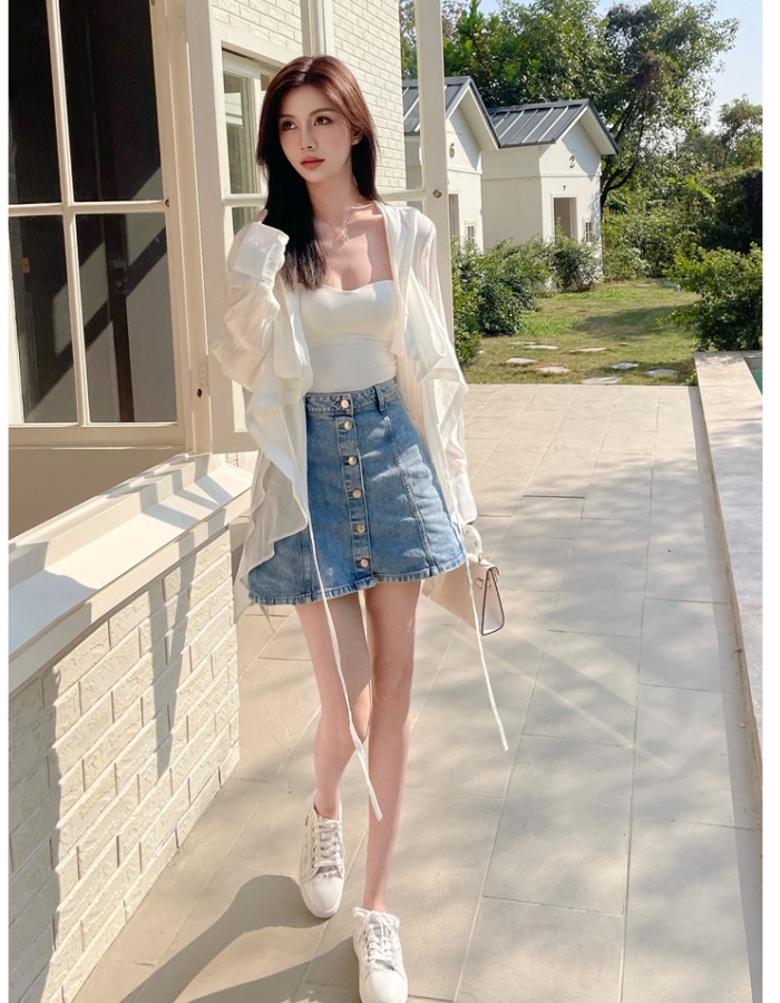 Vacation white sunscreen tops irregular autumn shawl