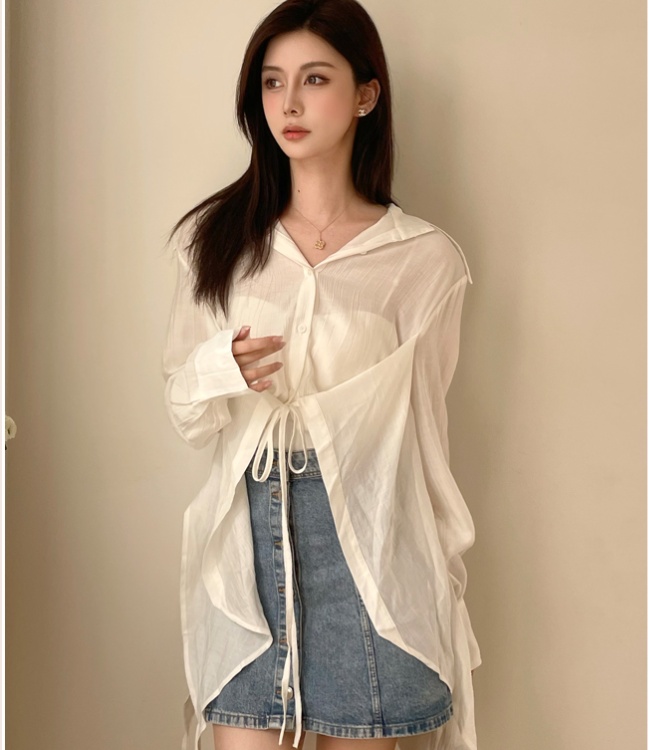 Vacation white sunscreen tops irregular autumn shawl