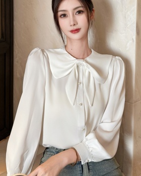 Profession bow white tops autumn commuting shirt for women