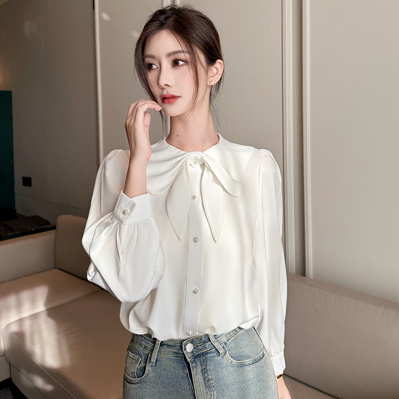 Profession bow white tops autumn commuting shirt for women