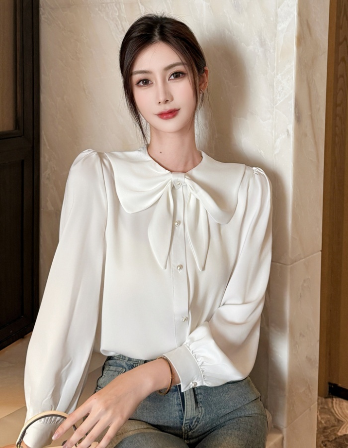 Profession bow white tops autumn commuting shirt for women