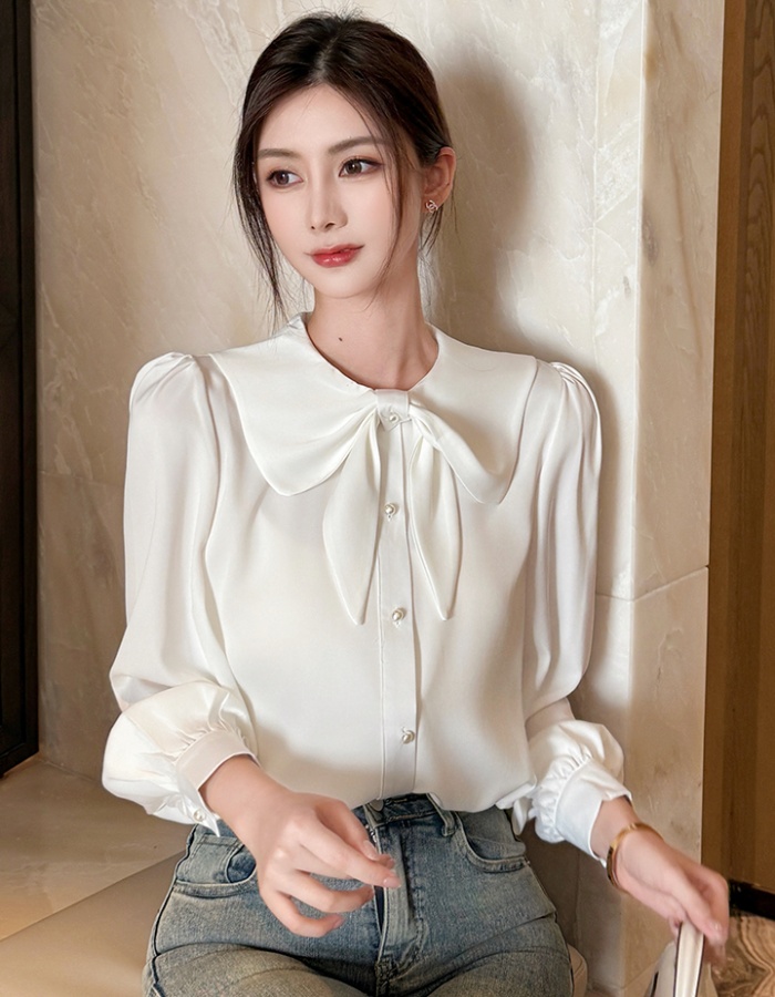 Profession bow white tops autumn commuting shirt for women