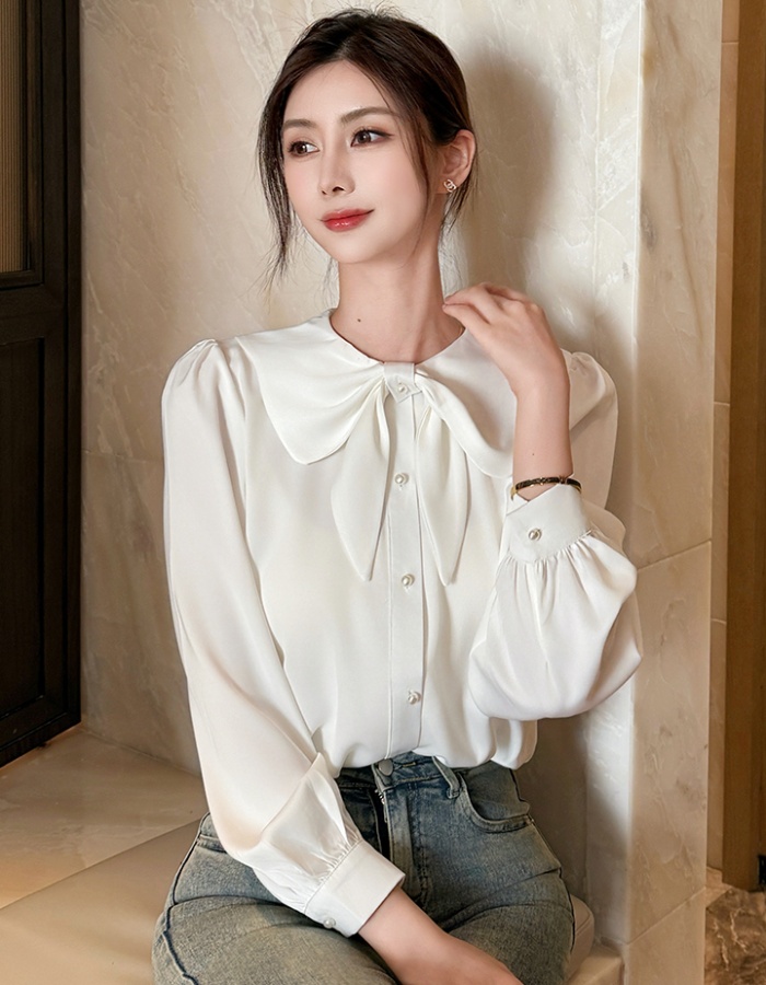 Profession bow white tops autumn commuting shirt for women