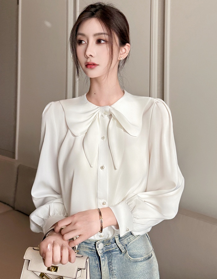 Profession bow white tops autumn commuting shirt for women