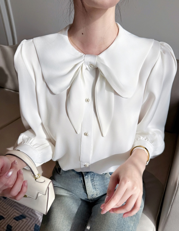 Profession bow white tops autumn commuting shirt for women