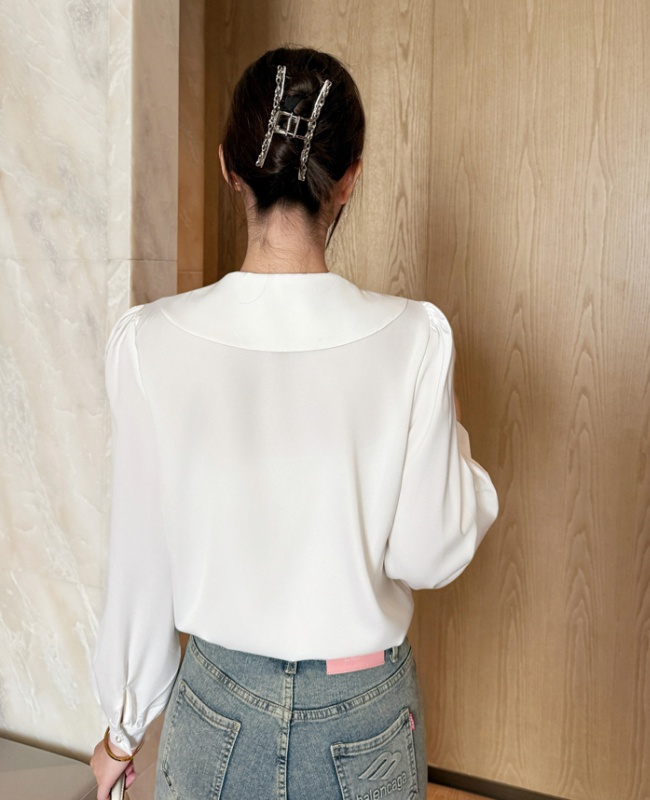 Profession bow white tops autumn commuting shirt for women