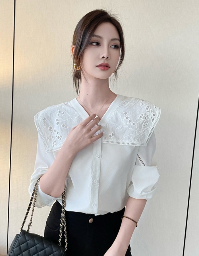 White France style tops slim loose shirt for women