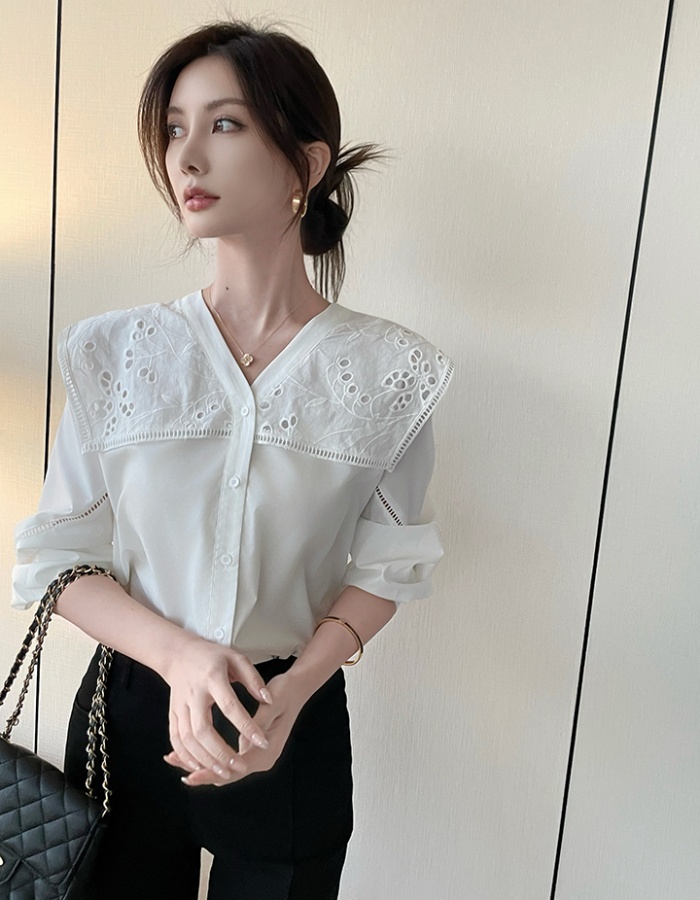 White France style tops slim loose shirt for women
