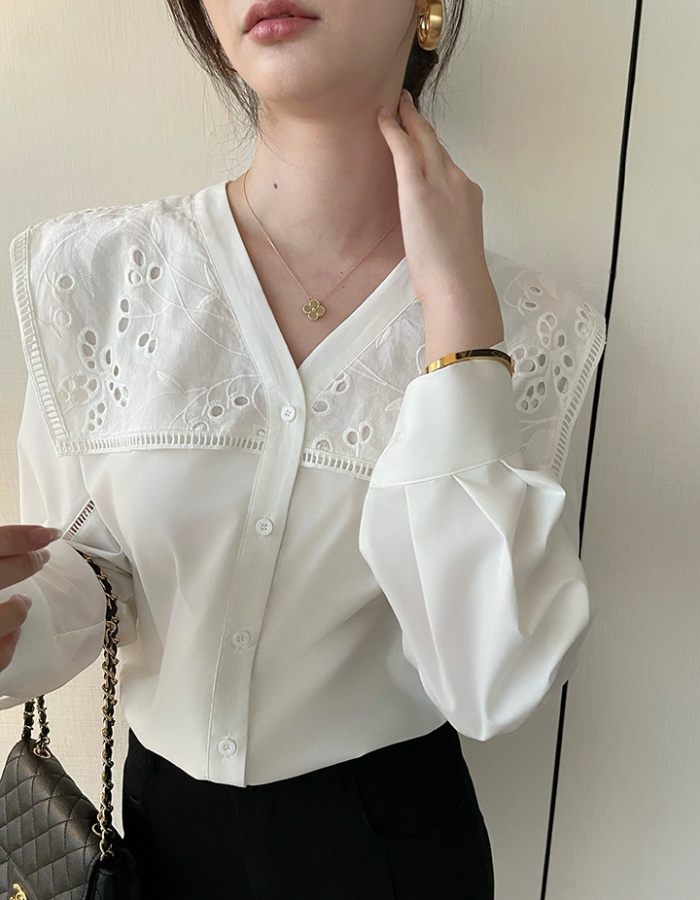 White France style tops slim loose shirt for women