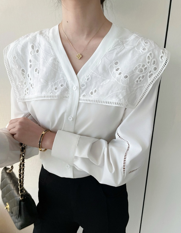 White France style tops slim loose shirt for women