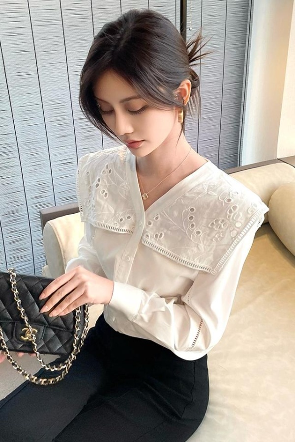 White France style tops slim loose shirt for women