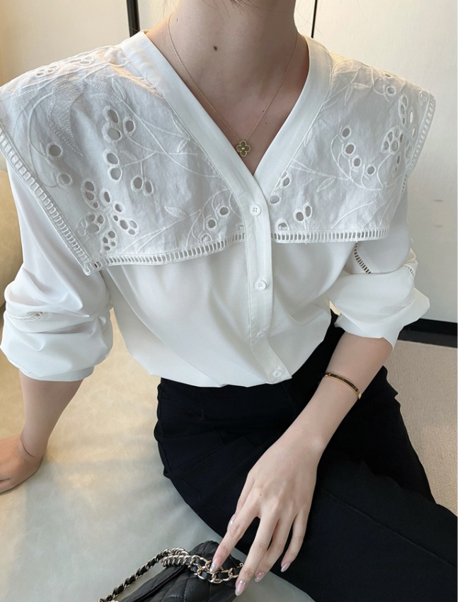 White France style tops slim loose shirt for women
