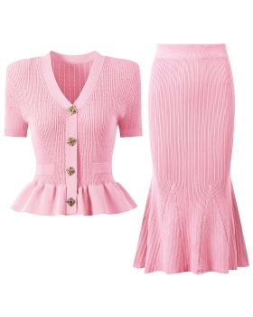 Mermaid short sleeve coat knitted tops 2pcs set
